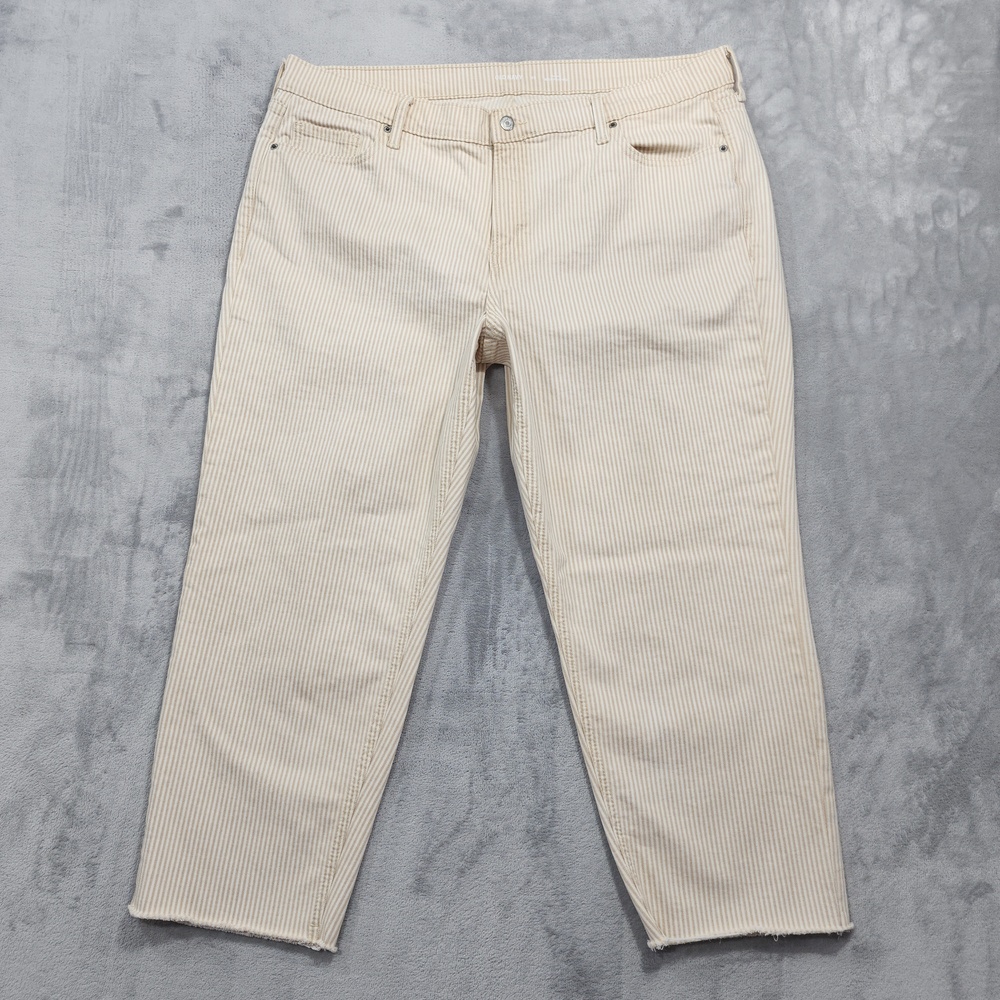 Old Navy Jeans Womens 20 Beige Railroad Stripe Mid Rise Boyfriend Crop Stretch